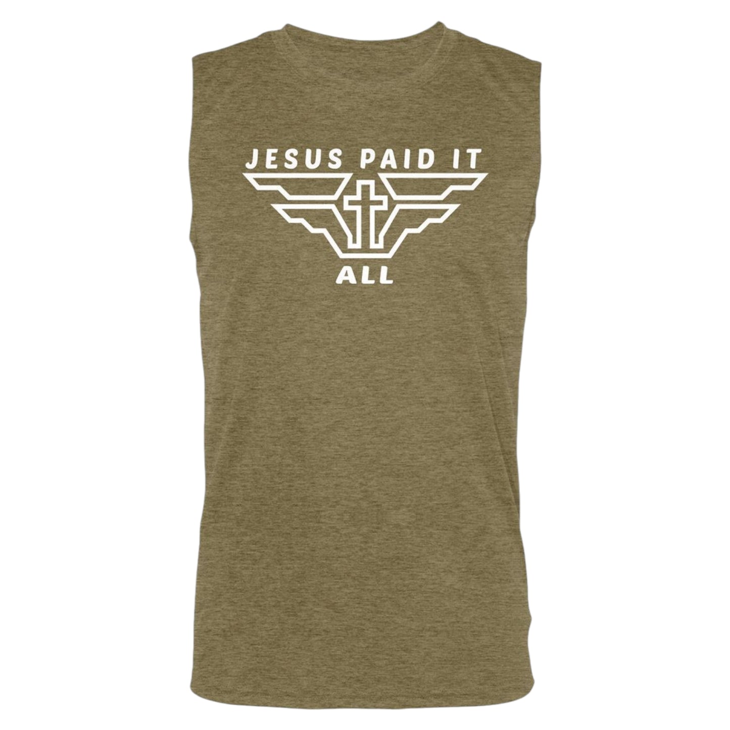 Jesus Paid It All Olive Sleeveless Tank Top Religious Apparel Jesus Tee Christian Clothing Unisex